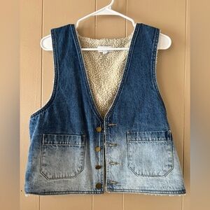 Ee:some Denim Vest with Sherpa Lining